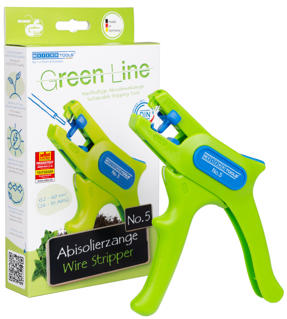 เครื่องปอกสาย No. 5 Green Line | เครื่องมือปอกสายที่ยั่งยืน สำหรับตัวนำฝอยและตัวนำแข็งทั่วไป, ช่วงการทำงาน 0.2 - 6.0 มม.²