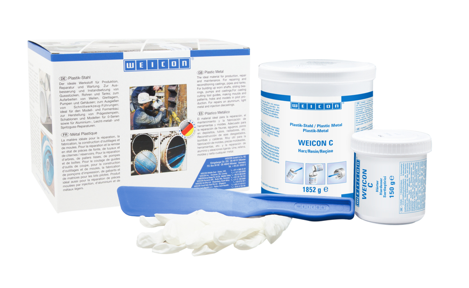 WEICON C ซีเมนต์เหล็กเติมเต็มพื้นผิว | ระบบเรซินอีพอกซีเติมอลูมิเนียมสำหรับการซ่อมแซมและการทำแม่พิมพ์