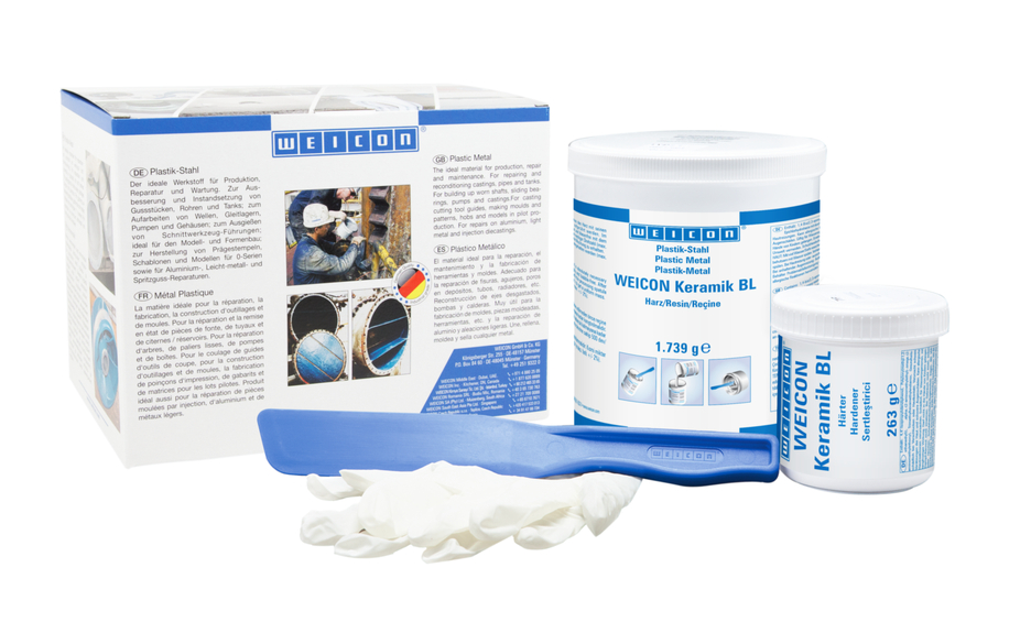 WEICON Ceramic BL ซีเมนต์เหล็กเติมเต็มพื้นผิว | อีพอกซีเรซิน ที่เติมแร่ธาตุเ พื่อการปกป้องการสึกหรอสูงสุดและความทนทานต่อการเสียดสีสูง