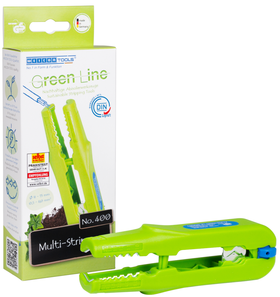 Multi-Stripper No. 400  Green Line | เครื่องมือปอกสายที่ยั่งยืน | เครื่องปอกสายอเนกประสงค์ ช่วงการทำงาน: ปอกสาย 0.5 - 6.0 มม.² | ลอกสาย 8 - 13 มม. Ø | อเนกประสงค์พร้อม 4 ฟังก์ชัน