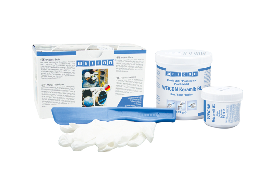 WEICON Ceramic BL ซีเมนต์เหล็กเติมเต็มพื้นผิว | อีพอกซีเรซิน ที่เติมแร่ธาตุเ พื่อการปกป้องการสึกหรอสูงสุดและความทนทานต่อการเสียดสีสูง