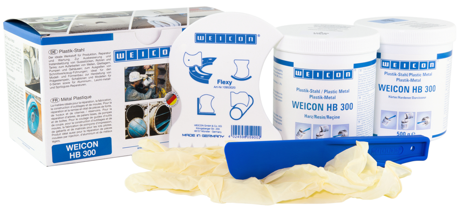 WEICON HB 300 ซีเมนต์เหล็กเติมเต็มพื้นผิว | อีพอกซีเรซิน ทนอุณหภูมิสูง สำหรับการซ่อมแซมและการขึ้นรูป