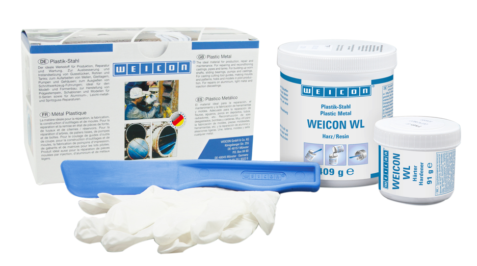 WEICON WL ซีเมนต์เหล็กเติมเต็มพื้นผิว | อีพอกซีเรซินที่เติมเซรามิก เพื่อการป้องกันการสึกหรอสูง