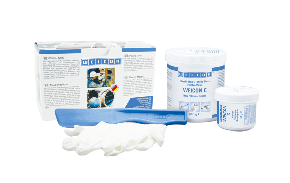 WEICON C ซีเมนต์เหล็กเติมเต็มพื้นผิว | ระบบเรซินอีพอกซีเติมอลูมิเนียมสำหรับการซ่อมแซมและการทำแม่พิมพ์