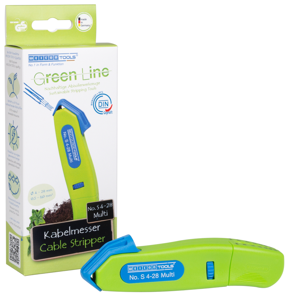 เครื่องปอกสายเคเบิล รุ่น S 4 - 28 Multi Green Line | เครื่องมือปอกสายที่ยั่งยืน | พร้อมฟังก์ชันการปอกสายในตัว | ช่วงการทำงาน 4 - 28 มม. Ø