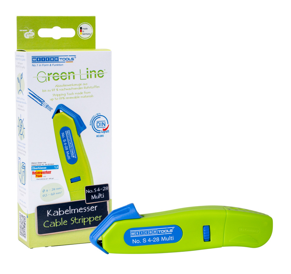 เครื่องปอกสายเคเบิล รุ่น S 4 - 28 Multi Green Line | เครื่องมือปอกสายที่ยั่งยืน | พร้อมฟังก์ชันการปอกสายในตัว | ช่วงการทำงาน 4 - 28 มม. Ø
