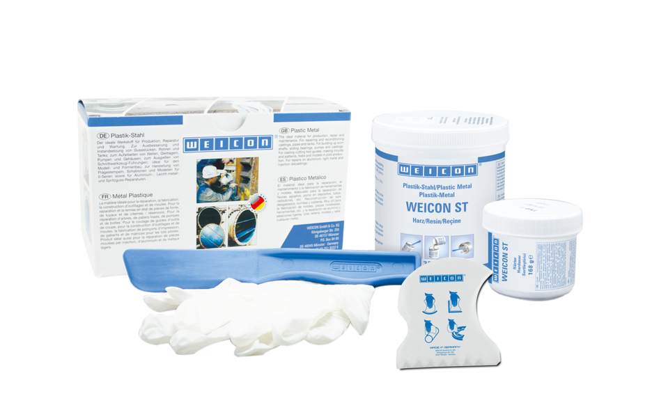WEICON ST ซีเมนต์เหล็กเติมเต็มพื้นผิว | อีพอกซีเรซิน เติมโลหะ สำหรับการซ่อมแซมและการขึ้นรูป