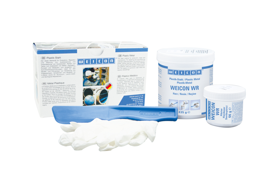 WEICON WR ซีเมนต์เหล็กเติมเต็มพื้นผิว | อีพอกซีเรซินเหลวเติมเหล็ก สำหรับการหล่อและการเติมเต็มช่องว่าง