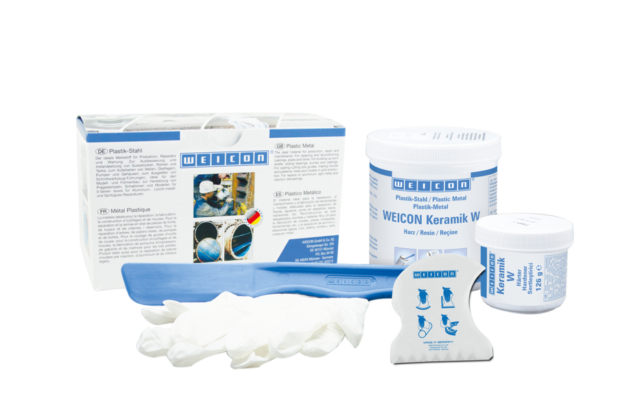 WEICON Ceramic W ซีเมนต์เหล็กเติมเต็มพื้นผิว | อีพอกซีเรซิน ที่เติมแร่ธาตุ สำหรับการเคลือบป้องกันการสึกหรอ