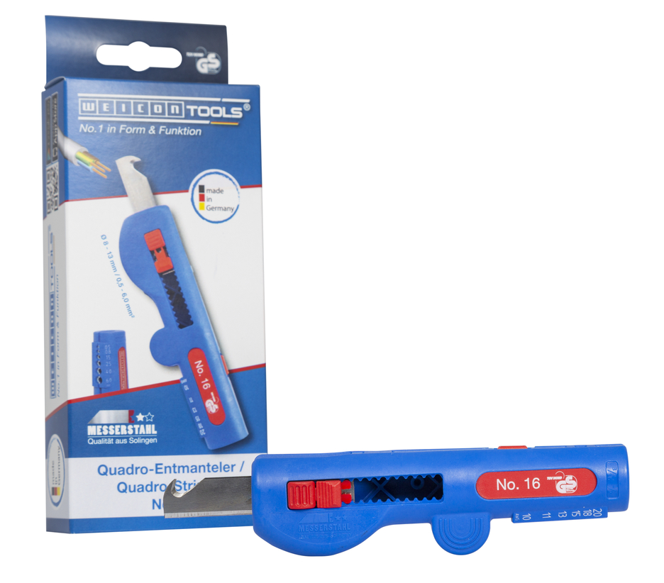 เครื่องลอกสาย Quadro-Stripper หมายเลข 16 | เครื่องลอกสายแบบหลายฟังก์ชัน I ช่วงการทำงานการลอกสาย 0.5 - 6.0 mm² / การลอกสาย 8 - 13 มม. Ø
