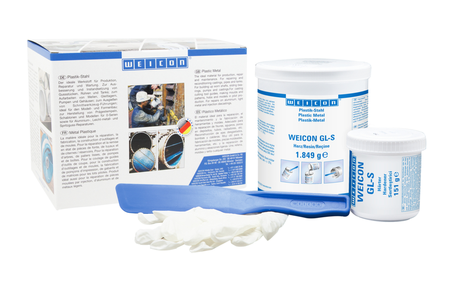WEICON GL-S ซีเมนต์เหล็กเติมเต็มพื้นผิว | อีพอกซีเรซินที่เติมแร่ธาตุ สำหรับการเคลือบป้องกันการสึกหรอ การเซ็ทตัวช้า