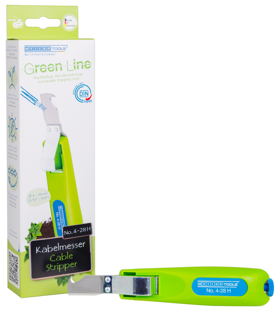 เครื่องปอกสายเคเบิล รุ่น 4 - 28 H Green Line | เครื่องมือปอกสายที่ยั่งยืน | ใบมีดตะขอและฝาครอบป้องกัน | ช่วงการทำงาน 4 - 28 มม. Ø