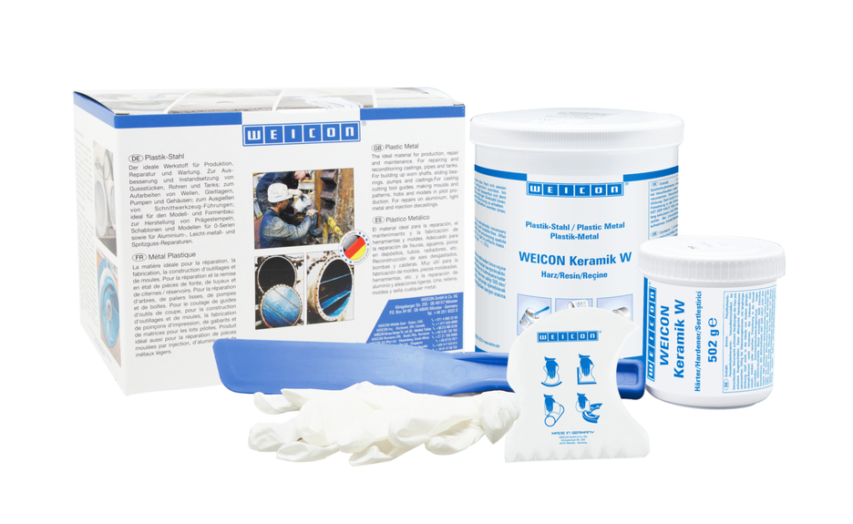 WEICON Ceramic W ซีเมนต์เหล็กเติมเต็มพื้นผิว | อีพอกซีเรซิน ที่เติมแร่ธาตุ สำหรับการเคลือบป้องกันการสึกหรอ