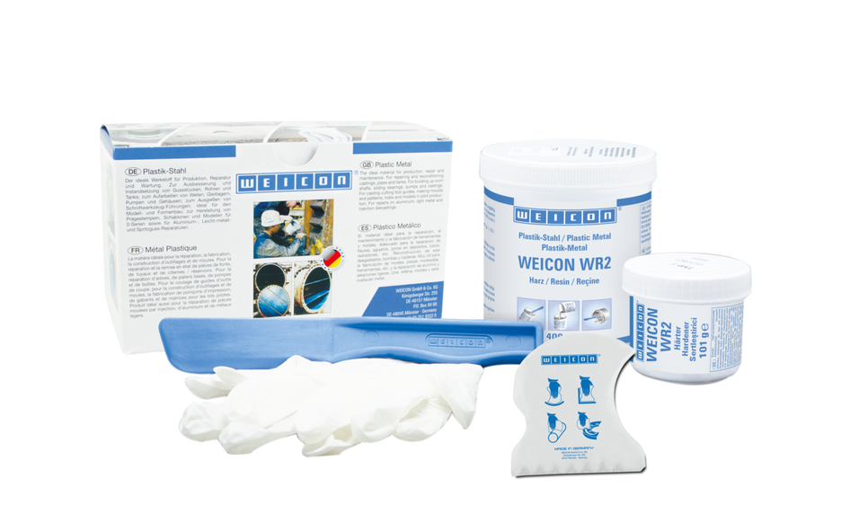 WEICON WR2 ซีเมนต์เหล็กเติมเต็มพื้นผิว | อีพอกซีเรซินที่เติมแร่ธาตุ สำหรับการซ่อมแซมและการเติมเต็มช่องว่าง