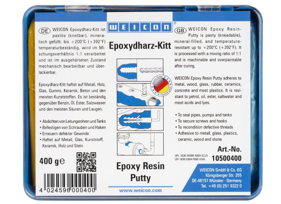 WEICON Epoxy Resin Putty อีพอกซีเรซินชนิดดินน้ำมัน | สารประกอบในการซ่อมแซมเเนกประสงค์ แบบดินน้ำมัน นวดได้