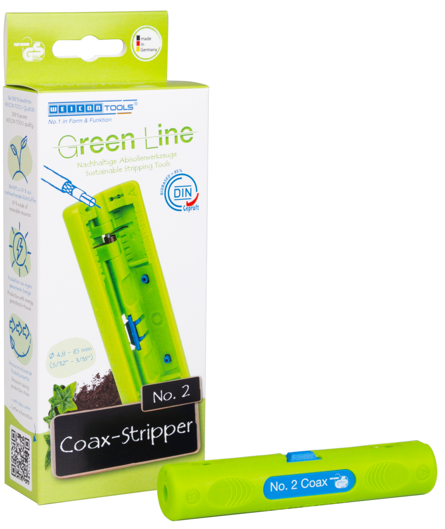 Coax-Stripper No. 2 Green Line | เครื่องมือลอกสายที่ยั่งยืน I สำหรับการลอกและการลอกสายโคแอกเซียล I ช่วงการทำงาน 4.8 - 7.5 มม. Ø