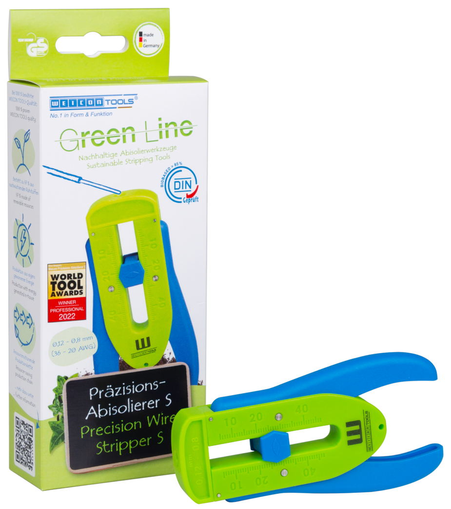 เครื่องปอกสายไฟพรีซิชัน S Green Line | เครื่องมือปอกสายที่ยั่งยืนสำหรับตัวนำและสายขนาดบาง, ช่วงการปอกจาก 0.12 มม. - 0.8 มม. (36-20 AWG)