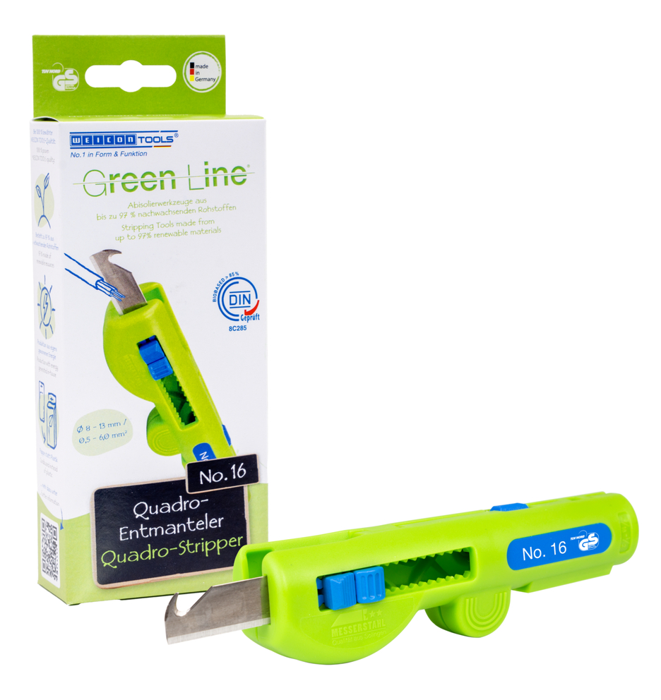 Quadro-Stripper No.16 Green Line | เครื่องมือลอกสายที่ยั่งยืน I เครื่องลอกสายหลายฟังก์ชัน, ช่วงการลอก 0.5 - 6.0 มม² I การลอกสาย 8 - 13 มม. Ø