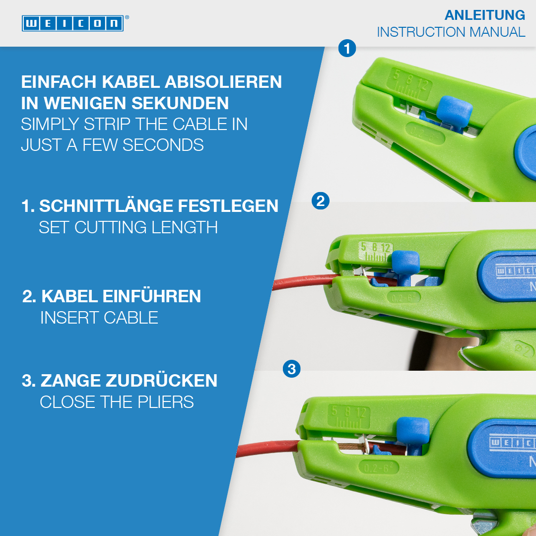 เครื่องปอกสาย No. 5 Green Line | เครื่องมือปอกสายที่ยั่งยืน สำหรับตัวนำฝอยและตัวนำแข็งทั่วไป, ช่วงการทำงาน 0.2 - 6.0 มม.²